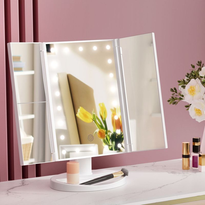 Embellir Tri-fold Makeup Mirror 1X2X3X Magnifying with LED Light Travel Portable