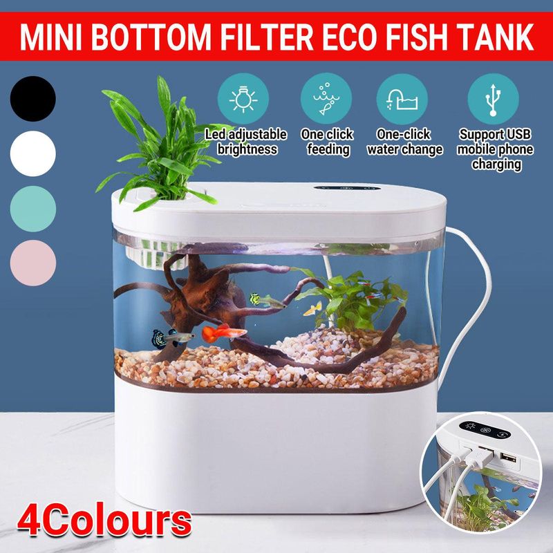 Mini Self-Circulating Desktop Fish Tank Eco-Friendly Creative Aquarium for Home - Blue