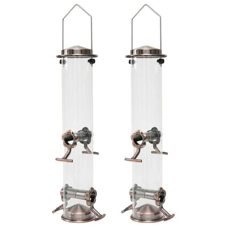 Hanging Metal Wild Bird Feeder Weatherproof Outdoor Garden Bird Food Dispenser with 4 Feeding Ports and Perches