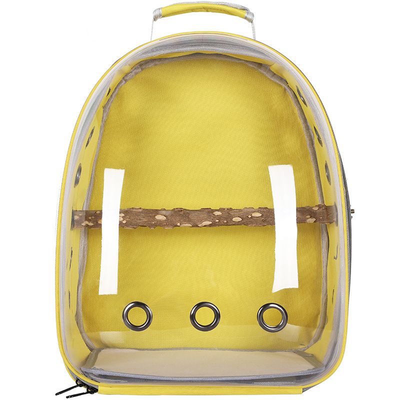 Yellow Stylish Transparent PVC Pet Carrier Backpack - Large Capacity, Multi-Use for Birds &amp; Cats(Including Wooden Stick)