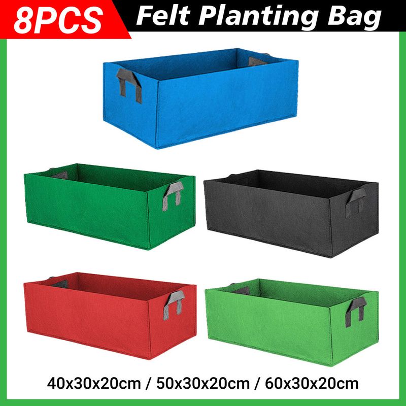 8pcs Felt Rectangular Planting Bags Vegetable Grow Bags Non-Woven Flower Pots - Blue 8pcs-60x30x20