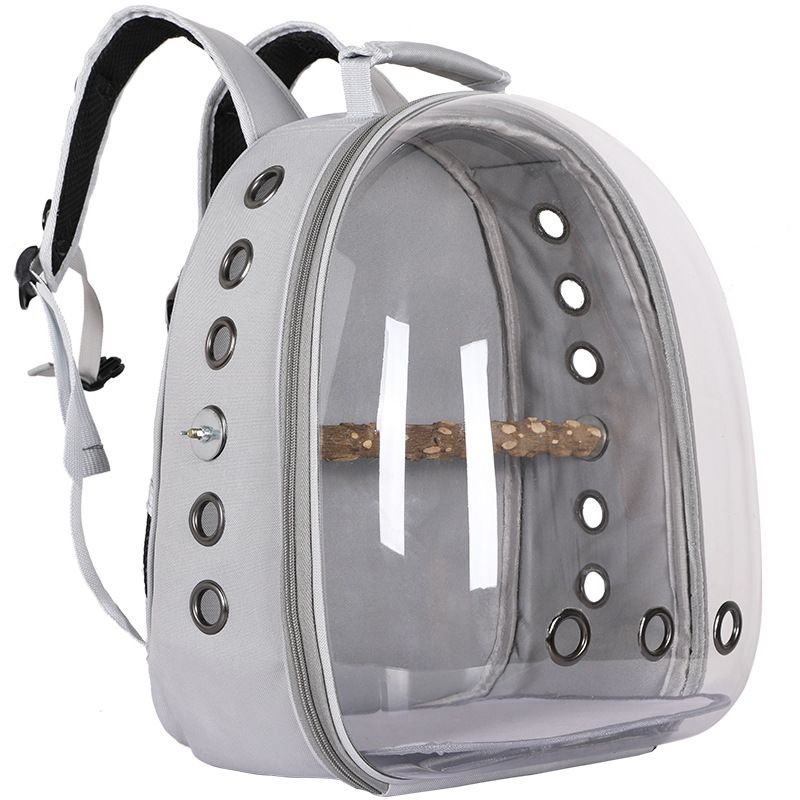 Grey Stylish Transparent PVC Pet Carrier Backpack - Large Capacity, Multi-Use for Birds &amp; Cats(Including Wooden Stick)