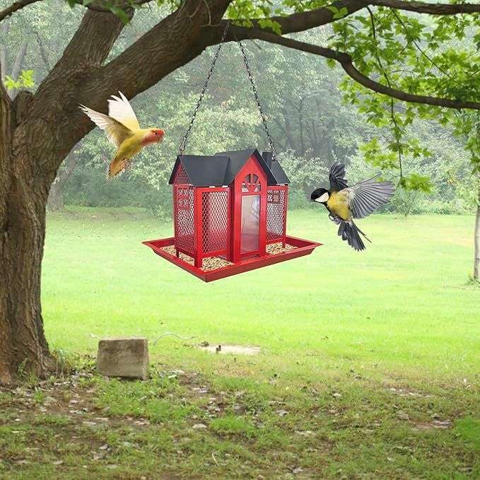 Charming House-Shaped Hanging Bird Feeder - Durable Metal Design for Wild Birds(yellow)