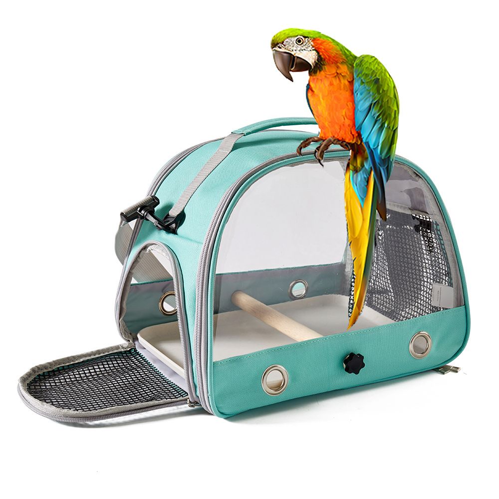 Green Portable Clear View Bird Carrier Travel Cage with Perch &amp; Tray - Breathable Pet Bag for Parrots, Cockatiels &amp; Small Animals