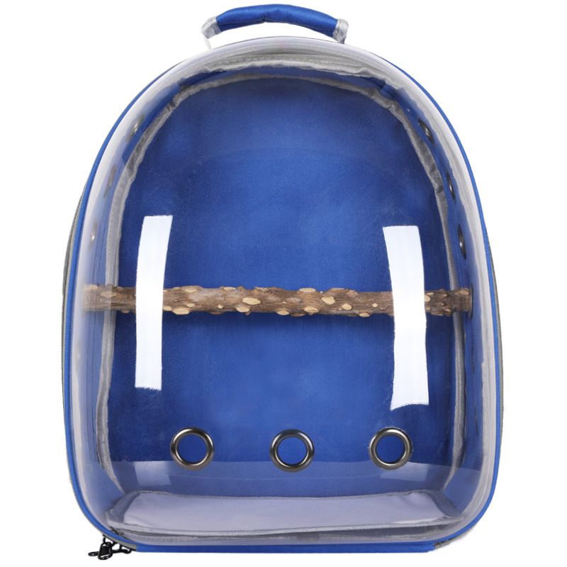 Blue Stylish Transparent PVC Pet Carrier Backpack - Large Capacity, Multi-Use for Birds &amp; Cats(Including Wooden Stick)