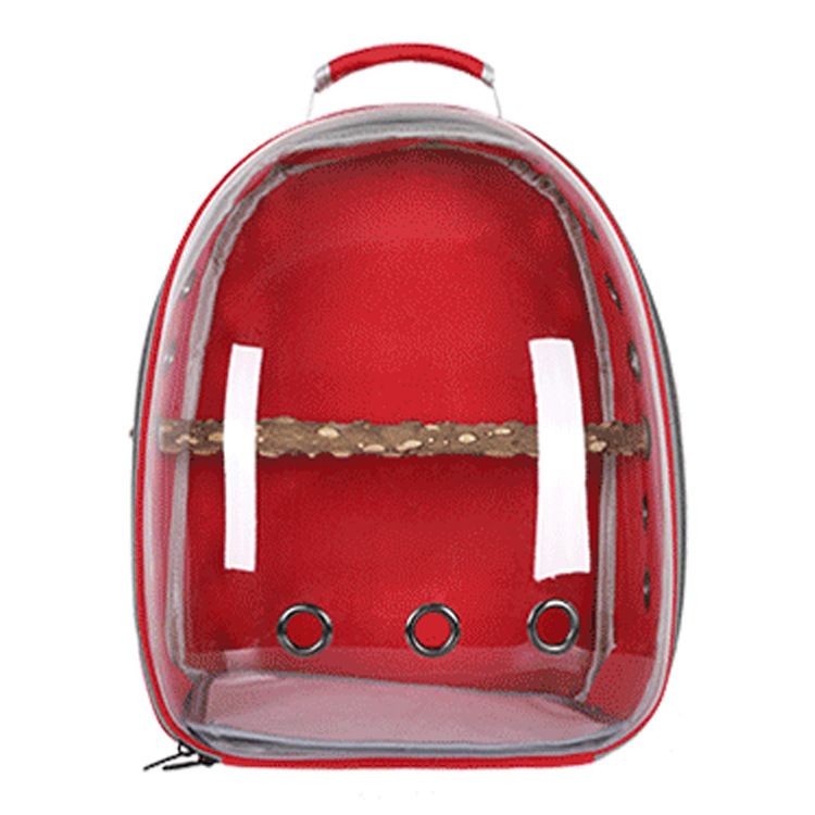 Red Stylish Transparent PVC Pet Carrier Backpack - Large Capacity, Multi-Use for Birds &amp; Cats(Including Wooden Stick)