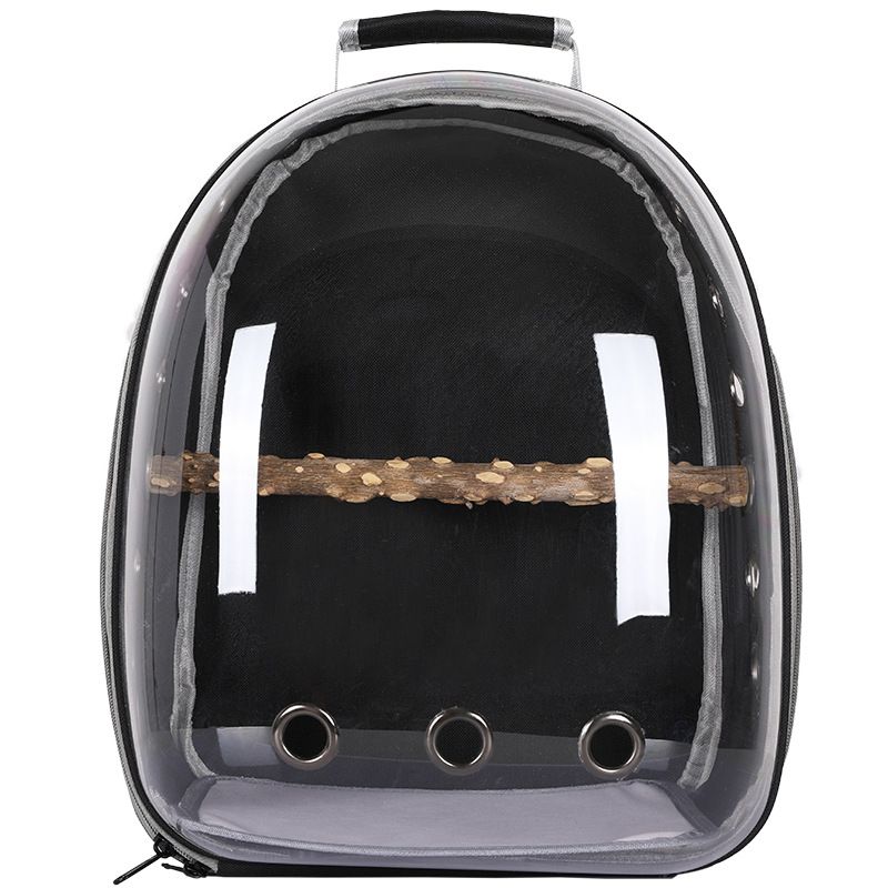 Black Stylish Transparent PVC Pet Carrier Backpack - Large Capacity, Multi-Use for Birds &amp; Cats(Including Wooden Stick)