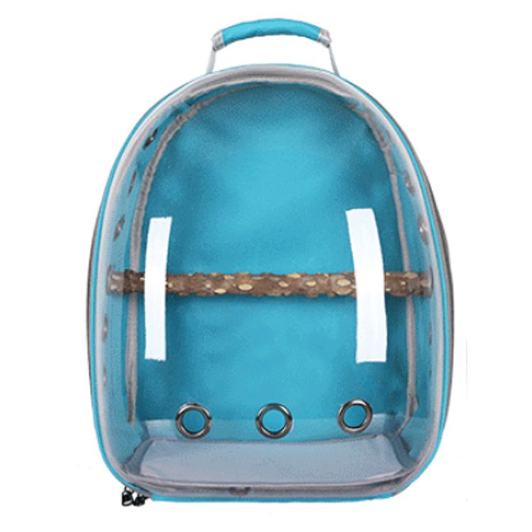 Teal Stylish Transparent PVC Pet Carrier Backpack - Large Capacity, Multi-Use for Birds &amp; Cats(Including Wooden Stick)