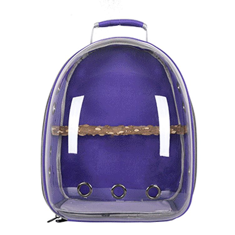 Purple Stylish Transparent PVC Pet Carrier Backpack - Large Capacity, Multi-Use for Birds &amp; Cats(Including Wooden Stick)