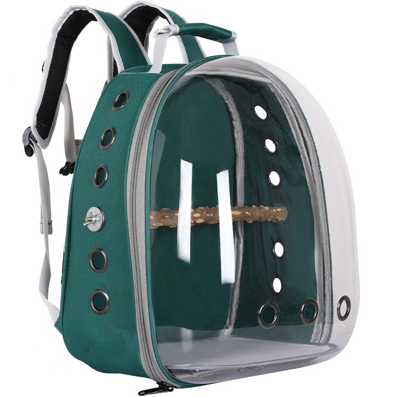 Green Stylish Transparent PVC Pet Carrier Backpack - Large Capacity, Multi-Use for Birds &amp; Cats(Including Wooden Stick)