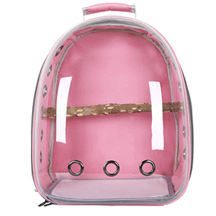 Pink Stylish Transparent PVC Pet Carrier Backpack - Large Capacity, Multi-Use for Birds &amp; Cats(Including Wooden Stick)