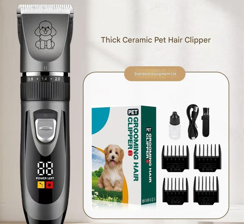 Professional Pet Grooming Hair Clipper Kit - Rechargeable, Low Noise, with Ceramic Blades &amp; 5-Speed Adjustment(Gray)