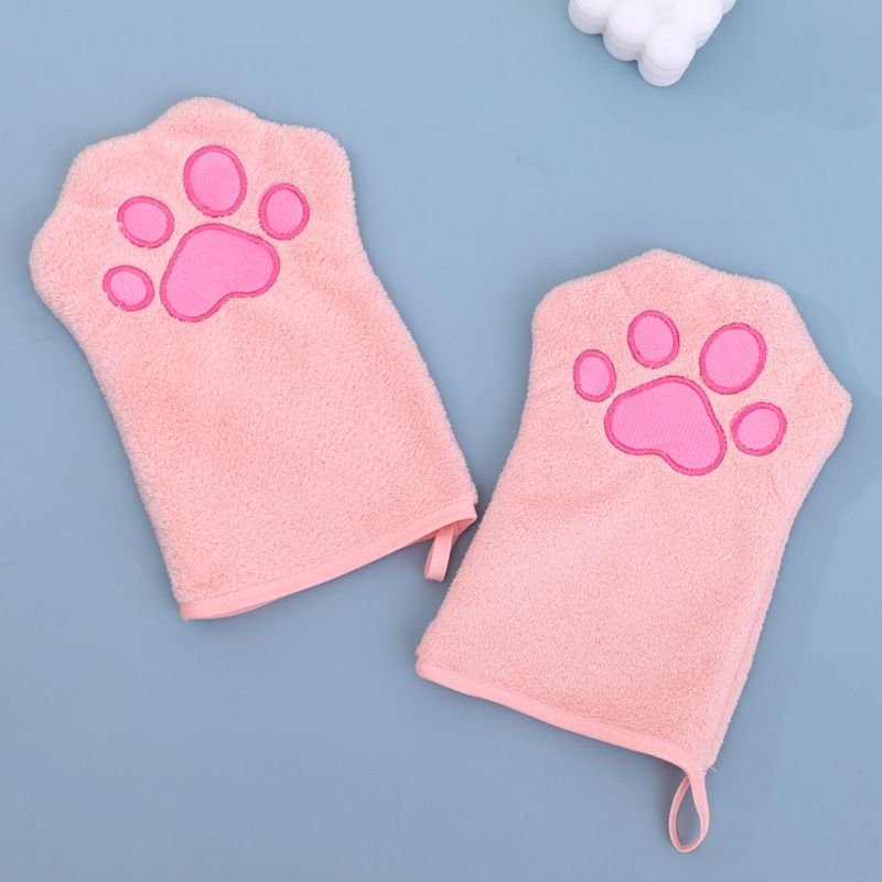 Adorable Pet Paw Grooming &amp; Drying Mitt - Super Absorbent Fleece Material(pink)