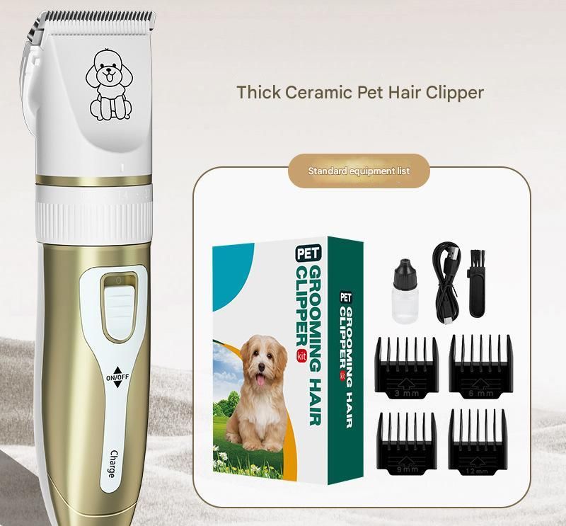 Professional Pet Grooming Hair Clipper Kit - Rechargeable, Low Noise, with Ceramic Blades &amp; 5-Speed Adjustment(Platinum)