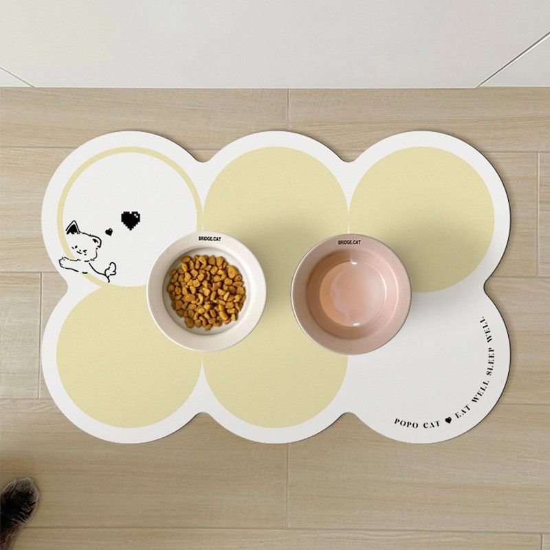 Style 1 White And Yellow Absorbent Diatomaceous Earth Pet Feeding Mat - Non-Slip &amp; Quick Dry Placemat (50x80cm)
