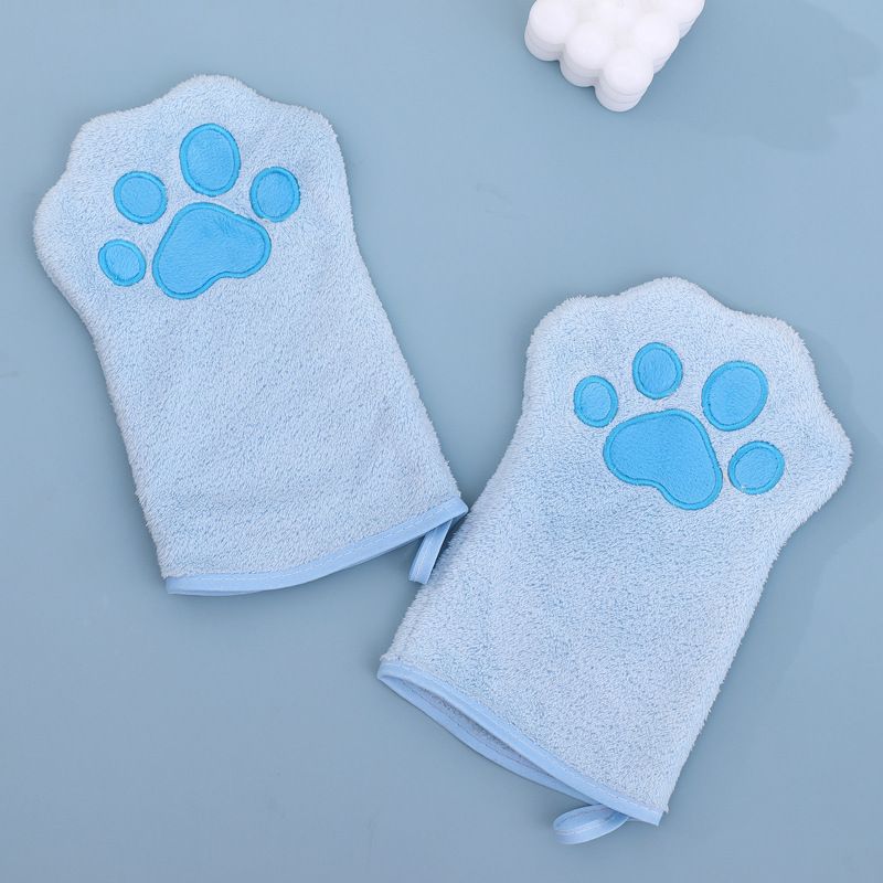 Adorable Pet Paw Grooming &amp; Drying Mitt - Super Absorbent Fleece Material(Blue)