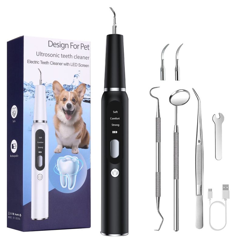 Black Professional Pet Dental Cleaning Kit - Ultrasonic Scaler, Tools &amp; 3 Modes