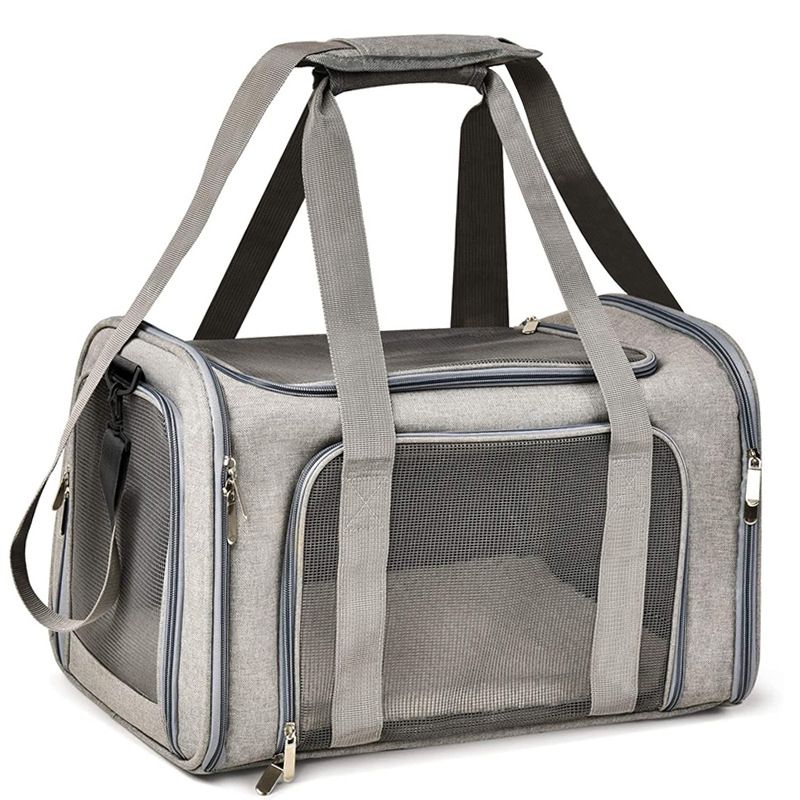 Grey Portable Pet Travel Carrier Bag - Foldable, Durable, and Comfortable for Small Dogs &amp; Cats 45cmx30cmx30cm