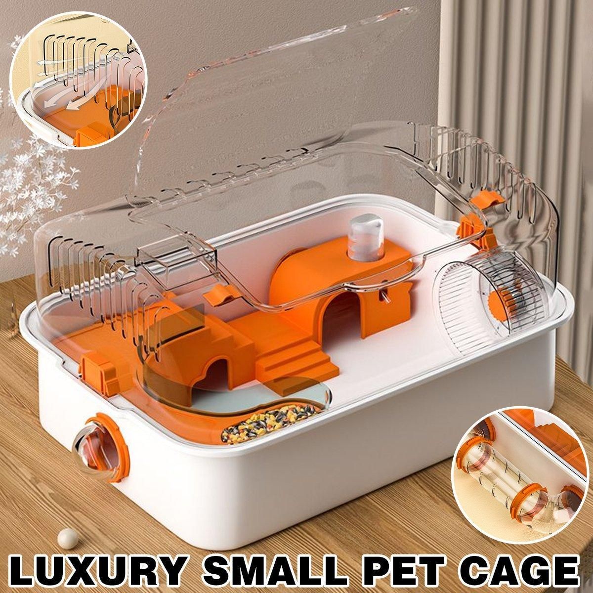 Acrylic Tunnel Hamster Cage Gold Wire Bite Proof Luxury Small Pet Habitat
