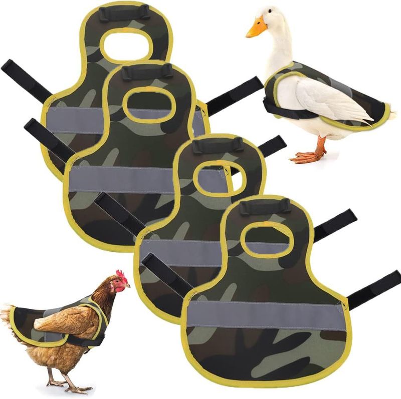 4 Pcs Camouflage Green High Visibility Chicken &amp; Duck Safety Vest - Reflective Poultry Jacket