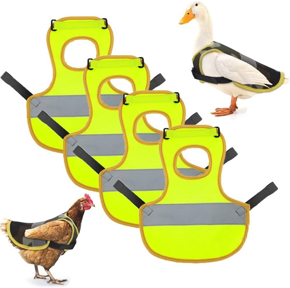 4 Pcs Fluorescent Green High Visibility Chicken &amp; Duck Safety Vest - Reflective Poultry Jacket