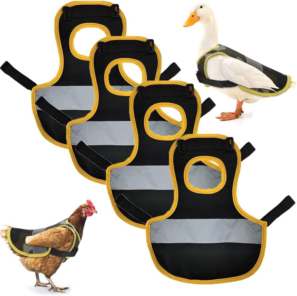 4 Pcs Black High Visibility Chicken &amp; Duck Safety Vest - Reflective Poultry Jacket