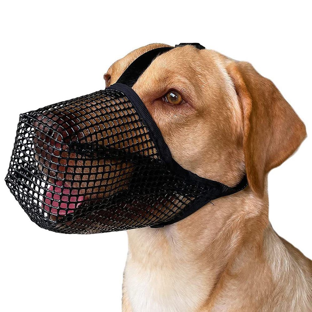 2 Pcs Size M Black Breathable Mesh Dog Muzzle - Anti-Barking, Biting &amp; Chewing - Adjustable &amp; Comfortable Nylon Muzzle for Dogs