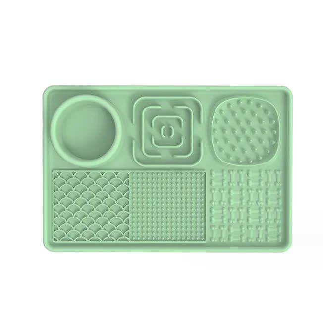Multi-Functional Slow Feeder Mat for Dogs- Anti-Slip Lick Pad with Multiple Textures Rectangle 2PCS (Pink &amp; Green)