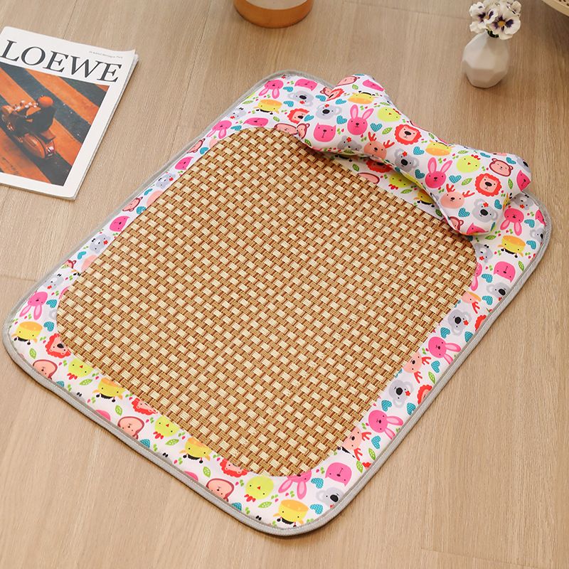 Size S Style 1 Pink And Brown Pet Cooling Mat for Dogs and Cats - Summer Breathable Woven Rattan Bed with Sponge Cushion, Durable and Chew-Resistant