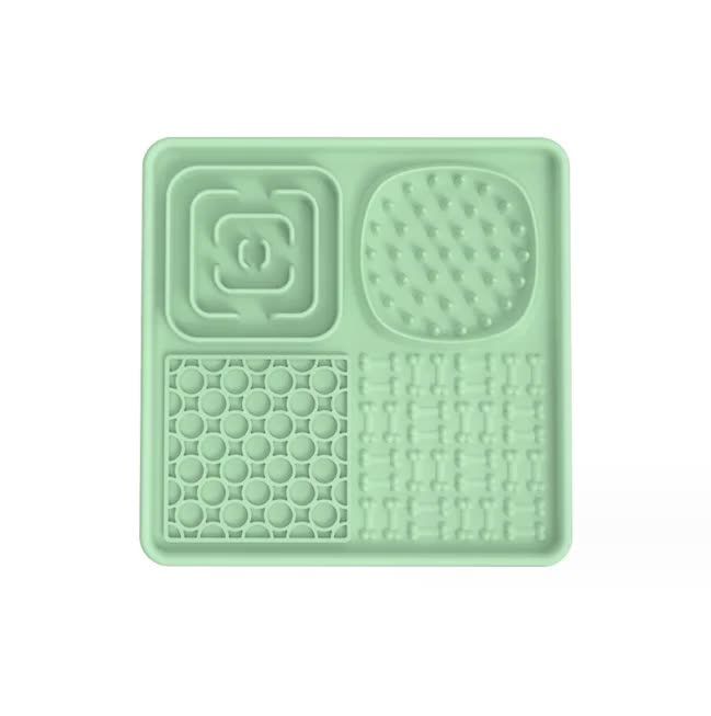 Multi-Functional Slow Feeder Mat for Dogs- Anti-Slip Lick Pad with Multiple Textures Square 2PCS (Pink &amp; Green)