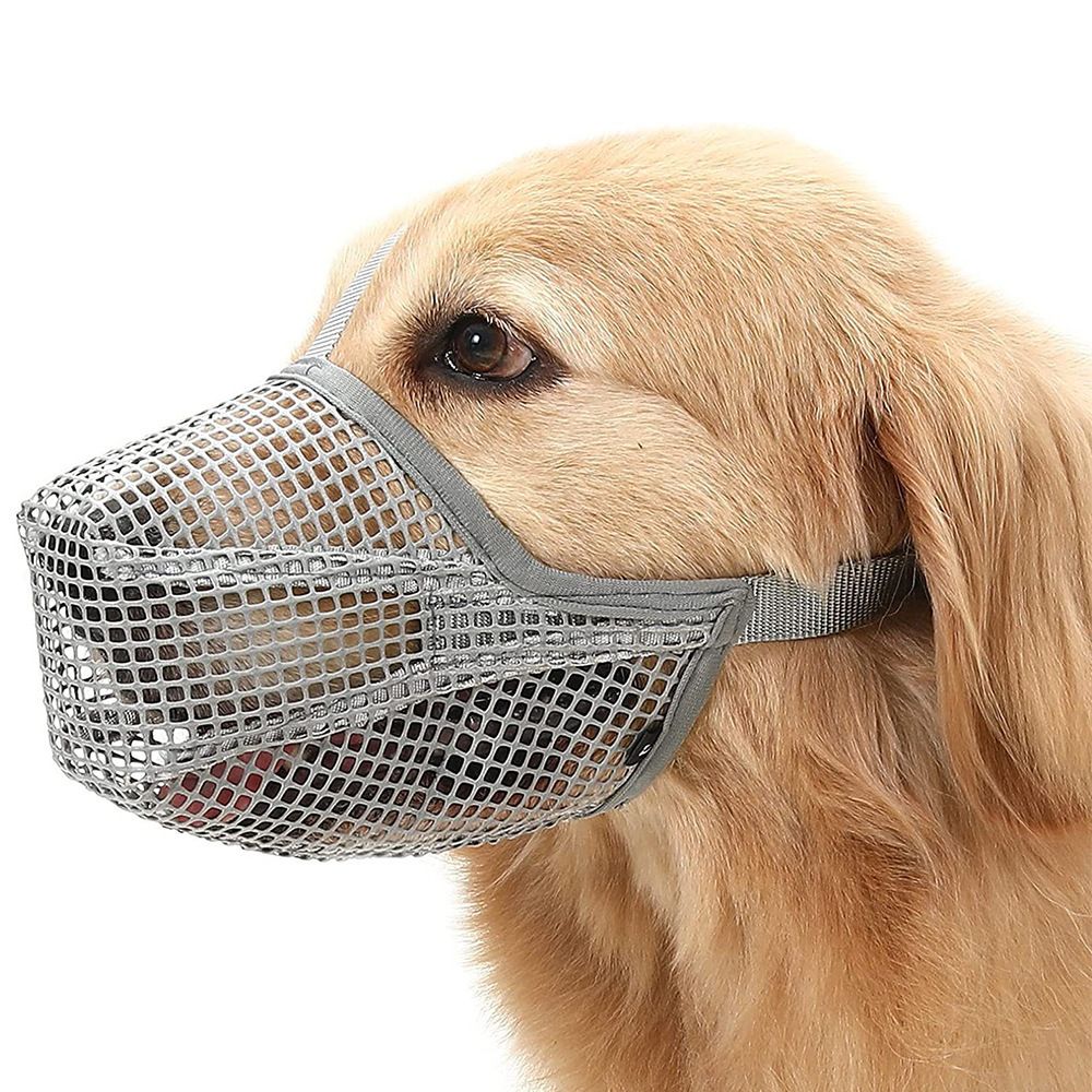2 Pcs Size M Grey Breathable Mesh Dog Muzzle - Anti-Barking, Biting &amp; Chewing - Adjustable &amp; Comfortable Nylon Muzzle for Dogs