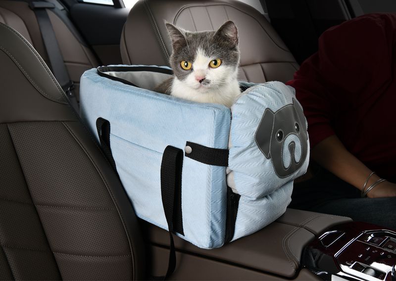Blue Pet Car Booster Seat for Small Dogs &amp; Cats - Safe Travel Carrier Bed