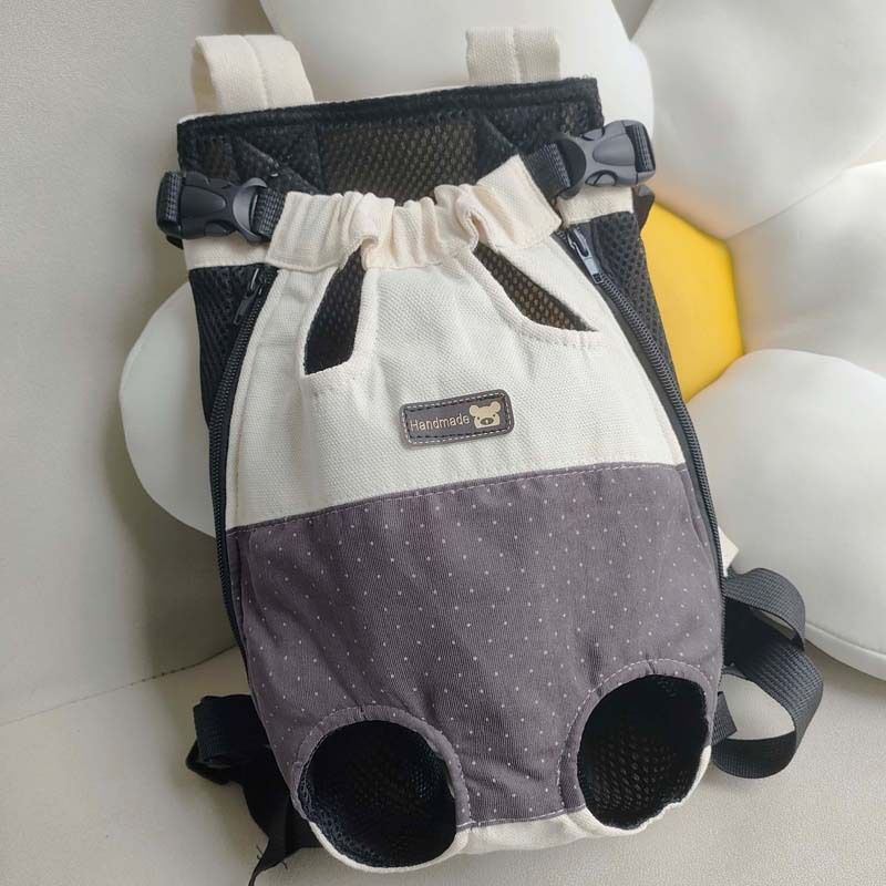 Size L Beige-Brown Patchwork Pet Backpack Dog Carrier Cat Travel Bag - Breathable, Portable &amp; Hands-Free Four-Leg Design