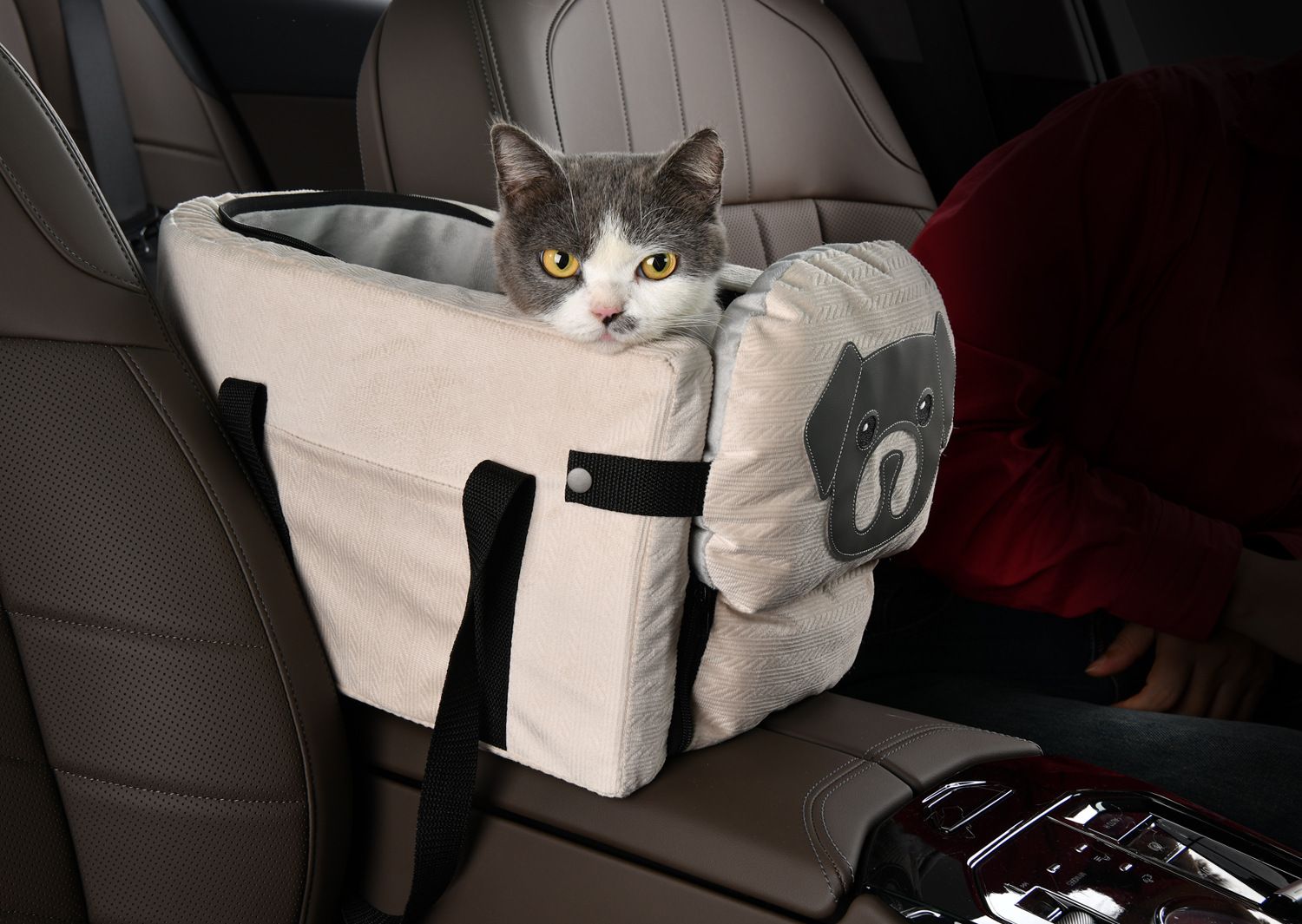 Beige Pet Car Booster Seat for Small Dogs &amp; Cats - Safe Travel Carrier Bed