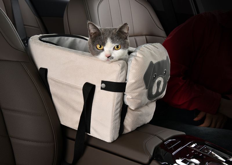 Beige Pet Car Booster Seat for Small Dogs &amp; Cats - Safe Travel Carrier Bed