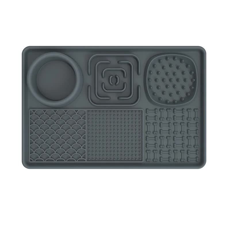 Multi-Functional Slow Feeder Mat for Dogs- Anti-Slip Lick Pad with Multiple Textures Rectangle 2PCS (Blue &amp; Grey)