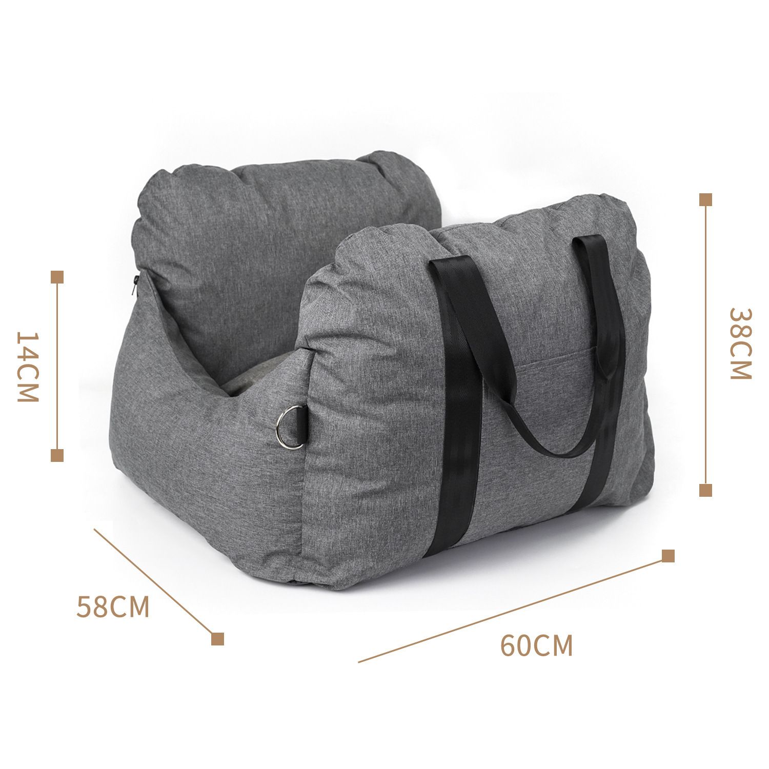 2-in-1 Pet Car Booster Seat &amp; Travel Bed - Removable, Non-Slip, for Small Dogs &amp; Cats(Grey)