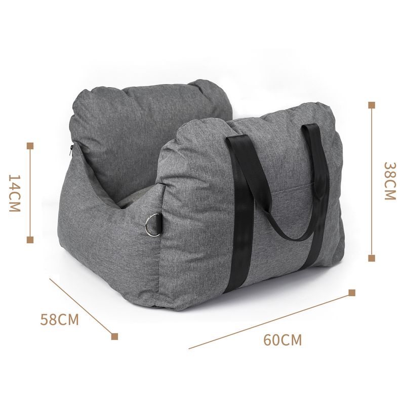 2-in-1 Pet Car Booster Seat &amp; Travel Bed - Removable, Non-Slip, for Small Dogs &amp; Cats(Grey)
