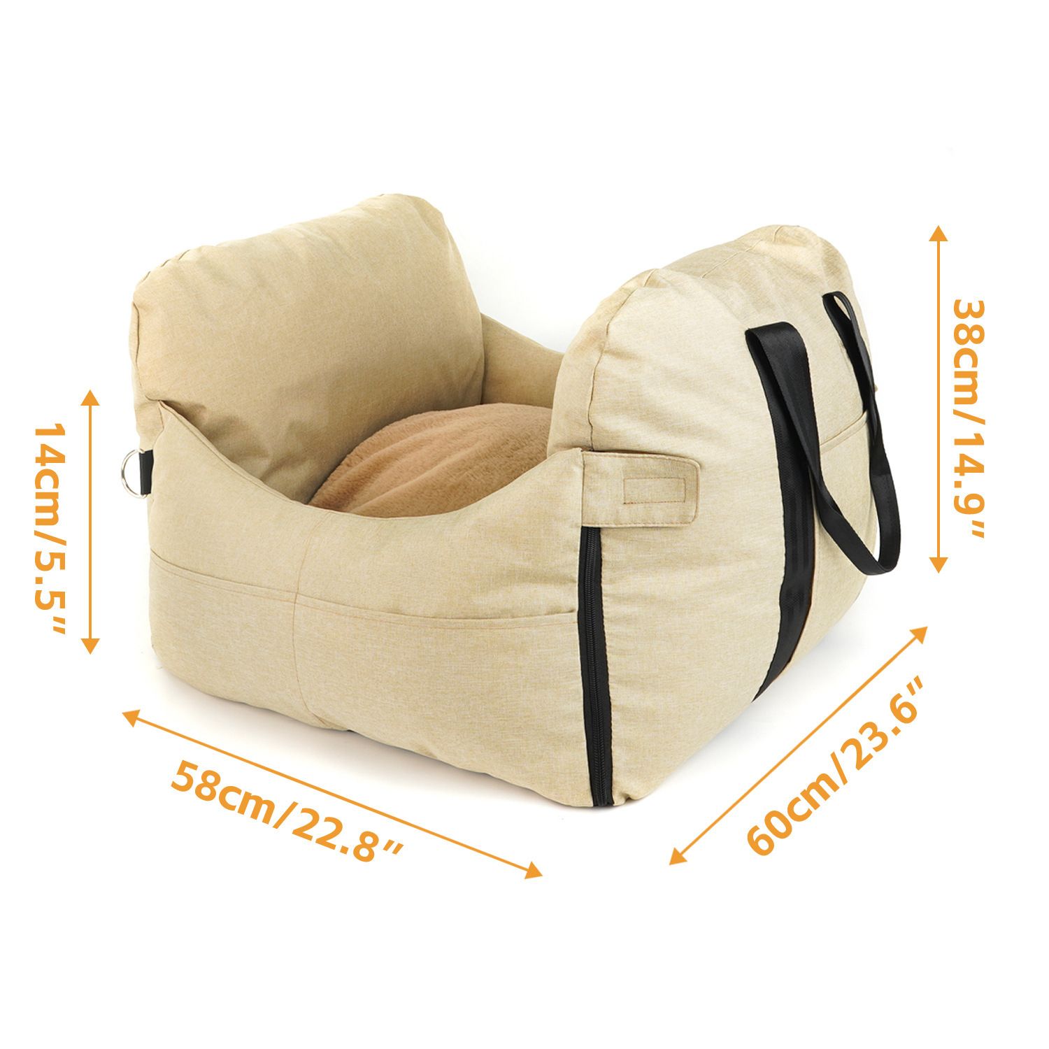 2-in-1 Pet Car Booster Seat &amp; Travel Bed - Removable, Non-Slip, for Small Dogs &amp; Cats(Khaki)