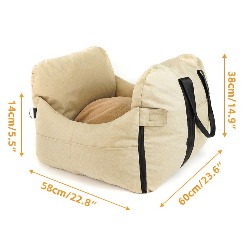 2-in-1 Pet Car Booster Seat &amp; Travel Bed - Removable, Non-Slip, for Small Dogs &amp; Cats(Khaki)