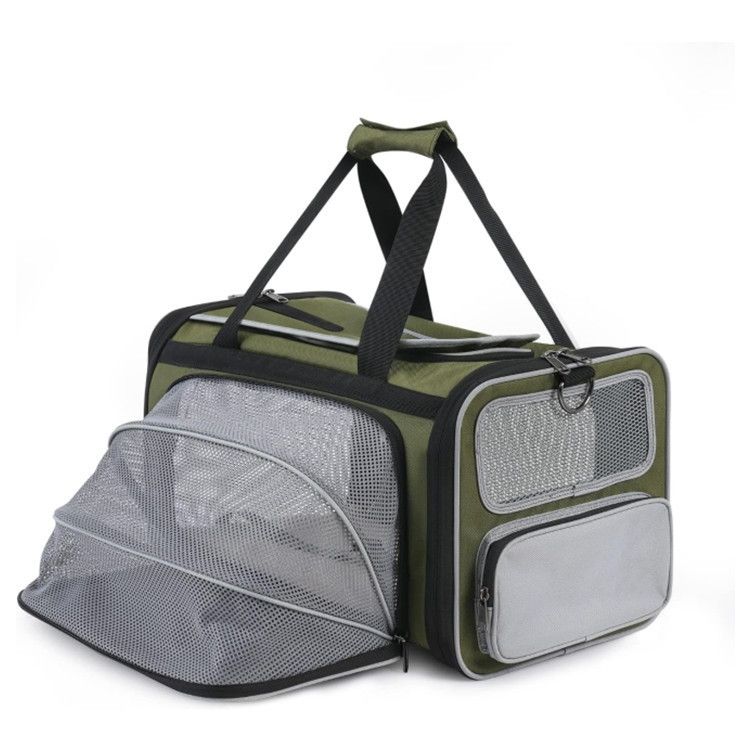 Olive Green Lightweight Foldable Pet Carrier with Straps