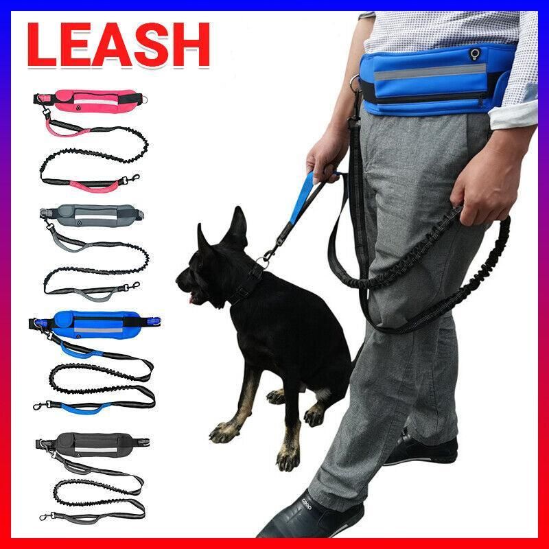 Hands Free Dog Leash Adjustable Lead with Waist Belt Bag for Walking Jogging Running - Black+Grey