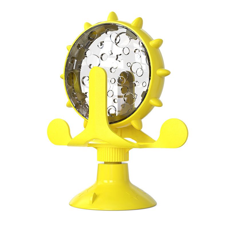 Yellow Interactive Pet Treat Dispenser - Spinning Wheel Food Puzzle Toy for Cats &amp; Dogs with Suction Cup Base