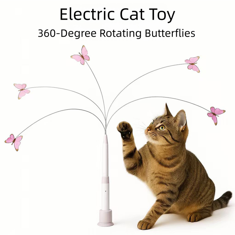 Automatic Interactive Butterfly Cat Toy â Electric Rotating Wand with 60CM Steel Wire, Suction Base &amp; 2 Smart Modes for Kitten Enrichment