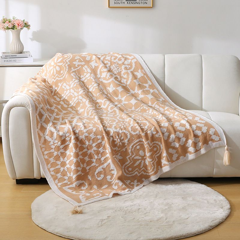 Bohemian Style Sofa Throw Blanket - Apricot Soft Faux Cashmere, 130x170cm (850g) for Office Naps &amp; AC Cover