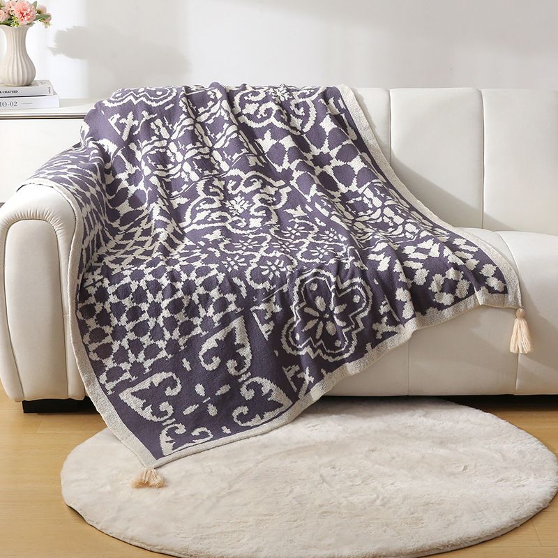 Bohemian Style Sofa Throw Blanket - Grey Soft Faux Cashmere, 130x170cm (850g) for Office Naps &amp; AC Cover