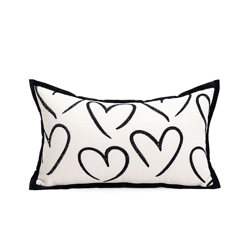 Heart Triangle Elegant Two-Piece INS-Style Jacquard Pillow Covers - Black &amp; White Sofa Decor