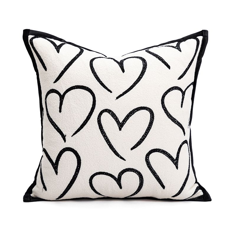 45*45cm Heart Triangle Elegant Two-Piece INS-Style Jacquard Pillow Covers - Black &amp; White Sofa Decor