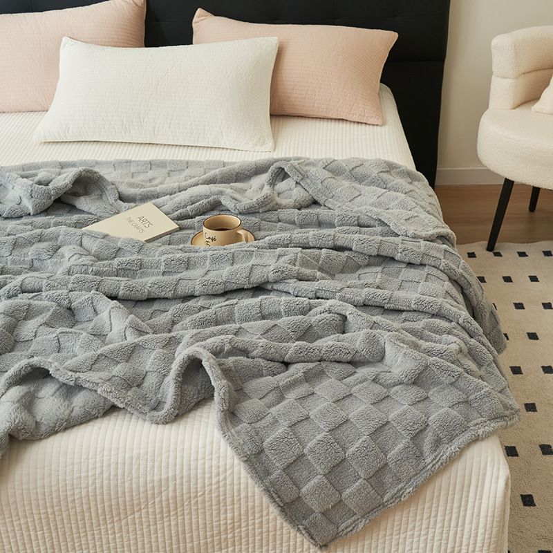 200*230CM Grey Ultra-Soft Waffle Textured Plush Fleece Blanket - Large Cozy All-Season Throw for Bed &amp; Sofa