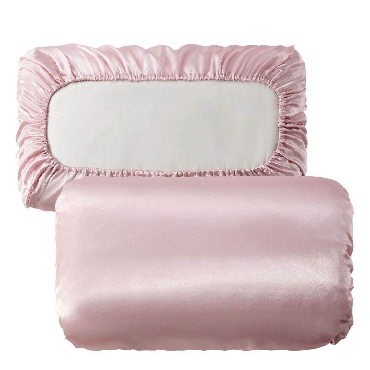 Pink Silky Satin Pillowcase Pair - Smooth for Hair &amp; Skin, Elastic Fitted (46x70+16cm)